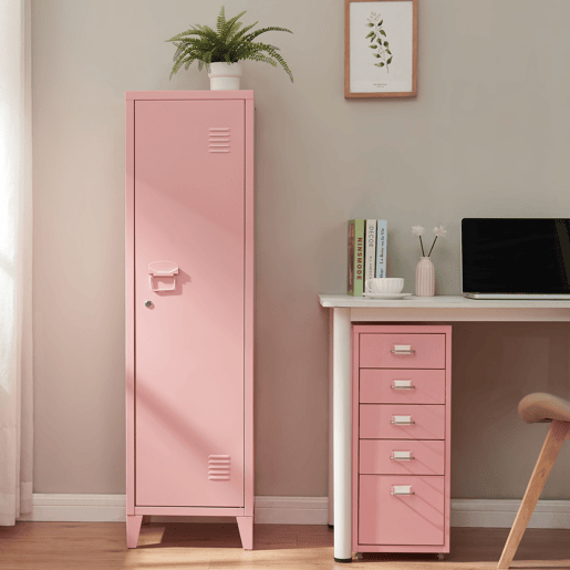 Cacifo individual Kurikka com 2 prateleiras metal 137x38x38 cm Rosa en.casa