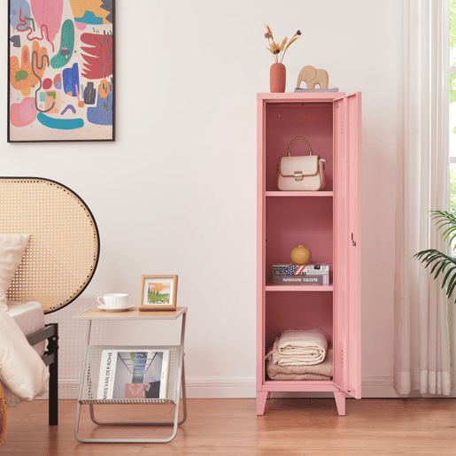 Cacifo individual Kurikka com 2 prateleiras metal 137x38x38 cm Rosa en.casa