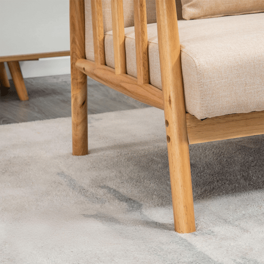 Sofá 2 Lugares Estofado Em Tecido Bege Com Estrutura De Madeira Natural E Almofadas Acolchoadas, Assento De Espuma Com Molas Em S, Design Nórdico Moderno Ideal Para Sala Ou Quarto