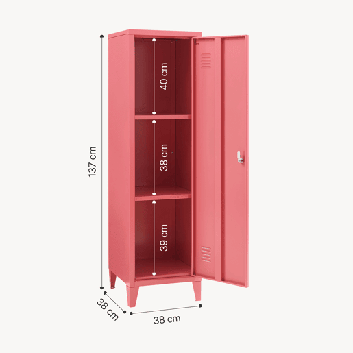 Cacifo individual Kurikka com 2 prateleiras metal 137x38x38 cm Vermelho melancia en.casa