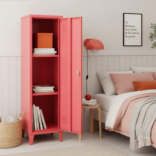 Cacifo individual Kurikka com 2 prateleiras metal 137x38x38 cm Vermelho melancia en.casa