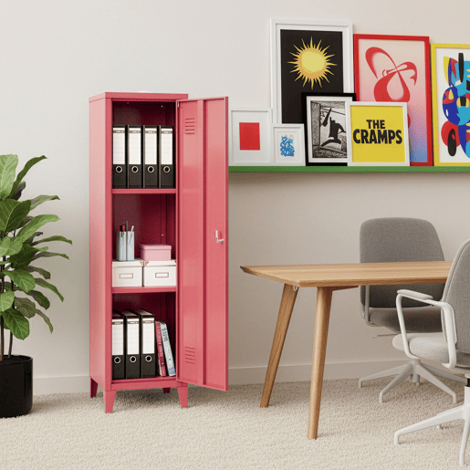 Cacifo individual Kurikka com 2 prateleiras metal 137x38x38 cm Vermelho melancia en.casa