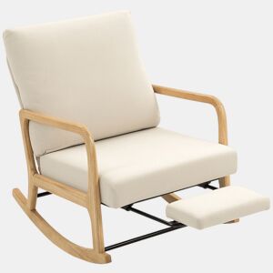 HOMCOM Cadeira de Baloiço com Apoio para Pés, Encosto Ajustável, Poltrona de Veludo Nórdica, Pés de Madeira, Apoios de Braços, Almofada Lombar, Poltrona de Relaxamento, Carga Máxima 120 kg, para Quarto, Sala, Creme