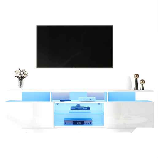 Móvel de TV 160 cm de mdf com 2 portas e luz led,branco Móvel de TV 160 cm de mdf com 2 portas e luz led,branco