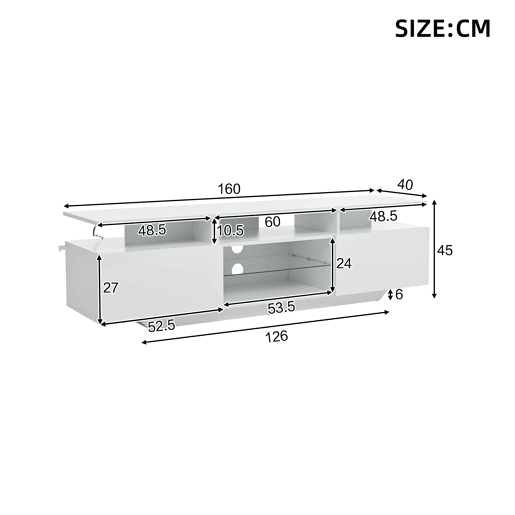 Móvel de TV 160 cm de mdf com 2 portas e luz led,branco Móvel de TV 160 cm de mdf com 2 portas e luz led,branco