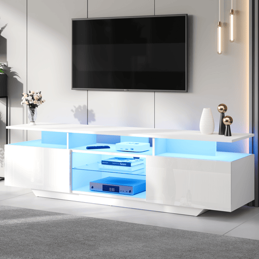 Móvel de TV 160 cm de mdf com 2 portas e luz led,branco Móvel de TV 160 cm de mdf com 2 portas e luz led,branco