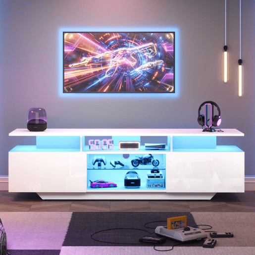 Móvel de TV 160 cm de mdf com 2 portas e luz led,branco Móvel de TV 160 cm de mdf com 2 portas e luz led,branco