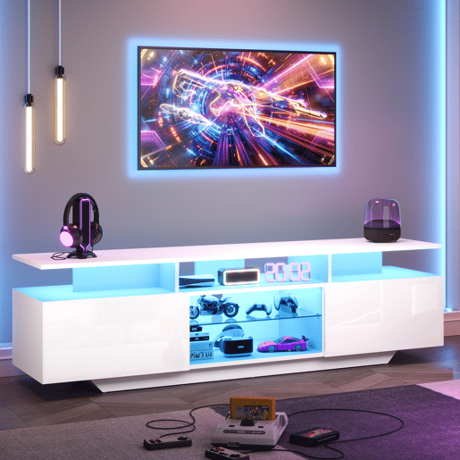 Móvel de TV 160 cm de mdf com 2 portas e luz led,branco Móvel de TV 160 cm de mdf com 2 portas e luz led,branco
