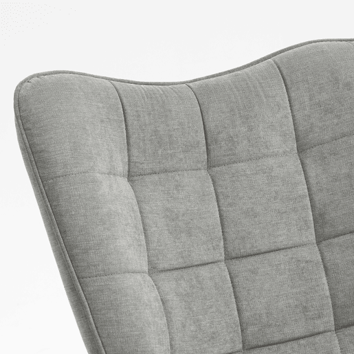 Cadeiras De Balanço Em Tecido Cinzento Com Encosto Alto Ergonómico E Pernas Curvas Em Madeira, Design Acolchoado Em Quadrados Para Sala Ou Quarto Infantil, Conjunto De 2, Suporta Até 120 Kg, Ideais Para Amamentação, Leitura E Momentos De Relaxamento