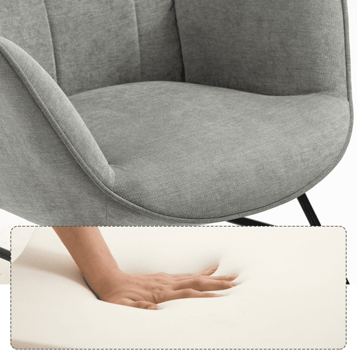 Cadeiras De Balanço Em Tecido Cinzento Com Encosto Alto Ergonómico E Pernas Curvas Em Madeira, Design Acolchoado Em Quadrados Para Sala Ou Quarto Infantil, Conjunto De 2, Suporta Até 120 Kg, Ideais Para Amamentação, Leitura E Momentos De Relaxamento