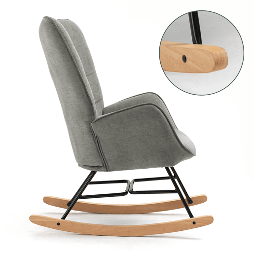 Cadeiras De Balanço Em Tecido Cinzento Com Encosto Alto Ergonómico E Pernas Curvas Em Madeira, Design Acolchoado Em Quadrados Para Sala Ou Quarto Infantil, Conjunto De 2, Suporta Até 120 Kg, Ideais Para Amamentação, Leitura E Momentos De Relaxamento