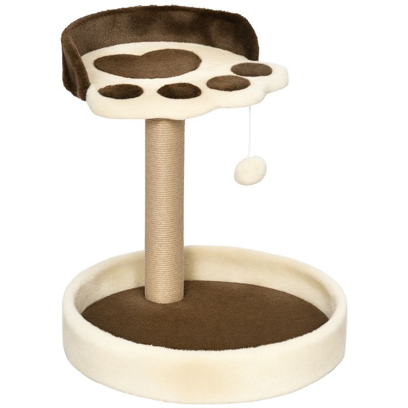 Pawhut árbol rascador para gatos, árbol para gatos, altura 44 cm, torre de escalada con 2 camas, poste de yute, juguete colgante, marrón