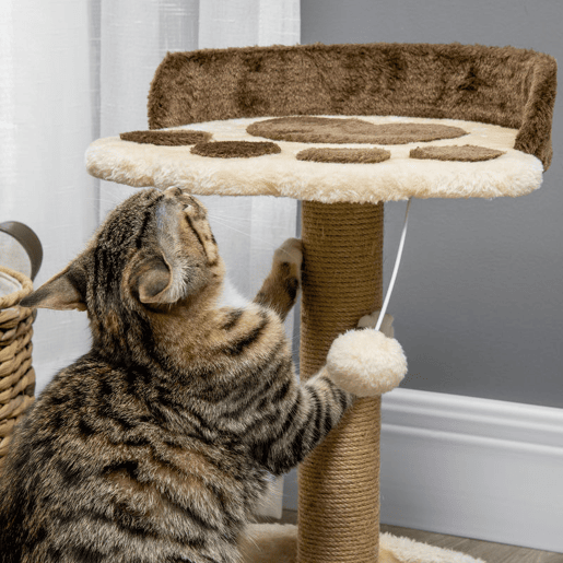 PawHut Arranhador para Gatos Altura 44 cm Torre de Escalada com 2 Camas Poste de Juta Brinquedo Pendurado Ø41x44 cm Marrom