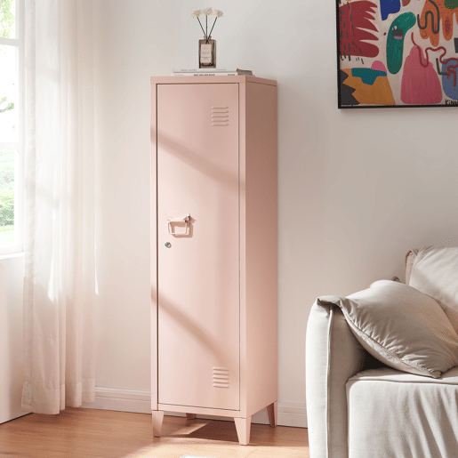 Cacifo individual Kurikka com 2 prateleiras metal 137x38x38 cm Bege pêssego en.casa Cacifo individual Kurikka com 2 prateleiras metal 137x38x38 cm Bege pêssego en.casa