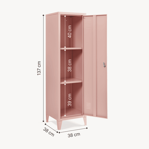 Cacifo individual Kurikka com 2 prateleiras metal 137x38x38 cm Bege pêssego en.casa Cacifo individual Kurikka com 2 prateleiras metal 137x38x38 cm Bege pêssego en.casa