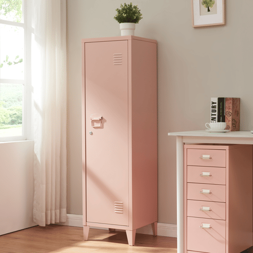 Cacifo individual Kurikka com 2 prateleiras metal 137x38x38 cm Bege pêssego en.casa Cacifo individual Kurikka com 2 prateleiras metal 137x38x38 cm Bege pêssego en.casa