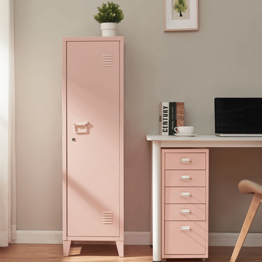 Cacifo individual Kurikka com 2 prateleiras metal 137x38x38 cm Bege pêssego en.casa Cacifo individual Kurikka com 2 prateleiras metal 137x38x38 cm Bege pêssego en.casa