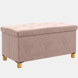 HOMCOM Banco de Armazenamento Dobrável Puff de Armazenamento Capacidade de 67 L Estofado em Veludo Baú de Armazenamento Quarto Carga 120 kg para Sala de Estar Entrada 76x38x38 cm Rosa Claro
