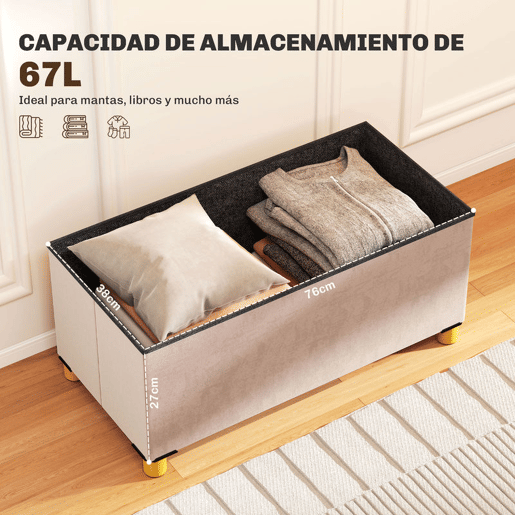 HOMCOM Banco de Armazenamento Dobrável Puff de Armazenamento Capacidade de 67 L Estofado em Veludo Baú de Armazenamento Quarto Carga 120 kg para Sala de Estar Entrada 76x38x38 cm Rosa Claro