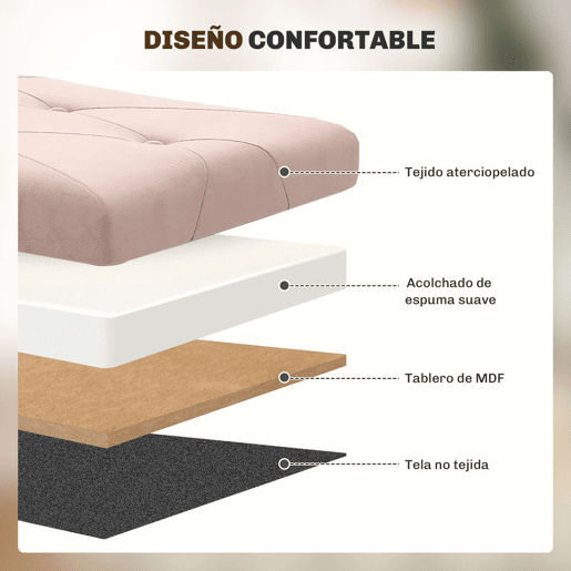 HOMCOM Banco de Armazenamento Dobrável Puff de Armazenamento Capacidade de 67 L Estofado em Veludo Baú de Armazenamento Quarto Carga 120 kg para Sala de Estar Entrada 76x38x38 cm Rosa Claro