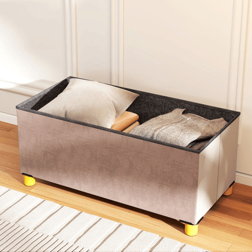 HOMCOM Banco de Armazenamento Dobrável Puff de Armazenamento Capacidade de 67 L Estofado em Veludo Baú de Armazenamento Quarto Carga 120 kg para Sala de Estar Entrada 76x38x38 cm Rosa Claro