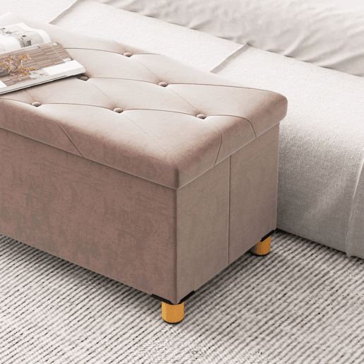 HOMCOM Banco de Armazenamento Dobrável Puff de Armazenamento Capacidade de 67 L Estofado em Veludo Baú de Armazenamento Quarto Carga 120 kg para Sala de Estar Entrada 76x38x38 cm Rosa Claro