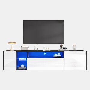 Móvel de TV 180 cm,mueble de salón de painel de partículas com 2 portas,2 gavetas e luz led,preto+branco