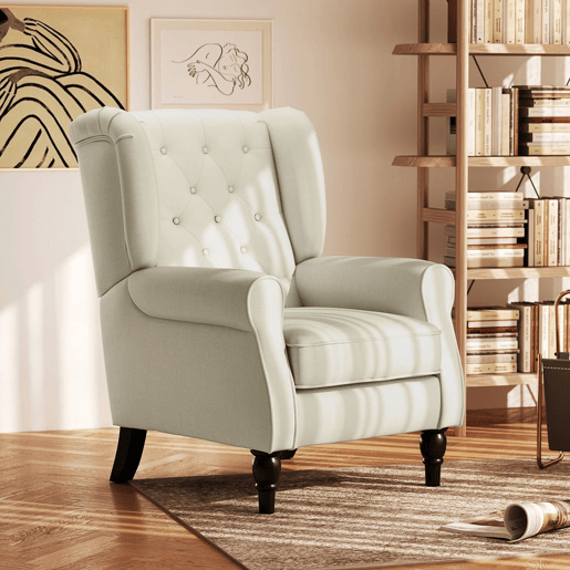 HOMCOM Poltrona de Sala de Estar Poltrona Moderna para Dormitório com Pés de Madeira Poltrona Individual Carga 160 kg para Escritório 74x86x102 cm Creme
