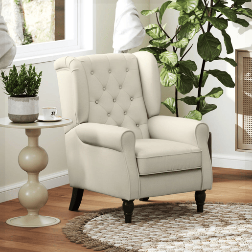 HOMCOM Poltrona de Sala de Estar Poltrona Moderna para Dormitório com Pés de Madeira Poltrona Individual Carga 160 kg para Escritório 74x86x102 cm Creme