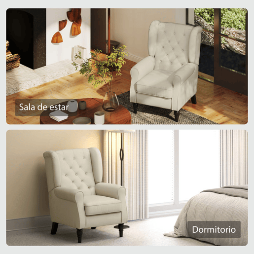 HOMCOM Poltrona de Sala de Estar Poltrona Moderna para Dormitório com Pés de Madeira Poltrona Individual Carga 160 kg para Escritório 74x86x102 cm Creme