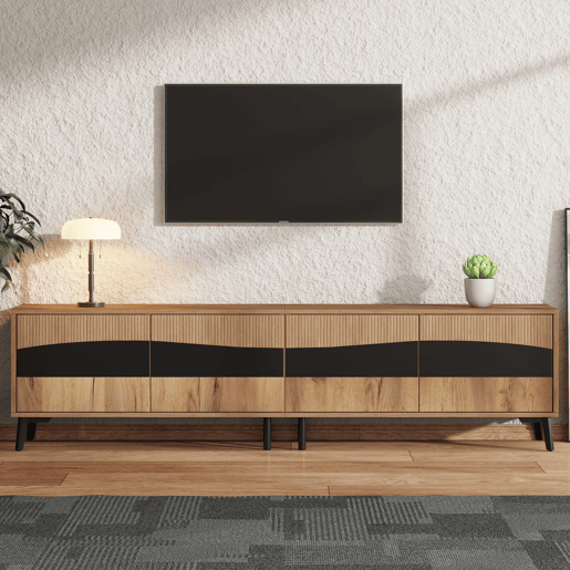 Móvel de TV 180 cm de painel de partículas com 4 portas,natural