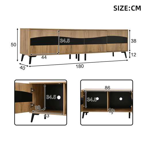 Móvel de TV 180 cm de painel de partículas com 4 portas,natural