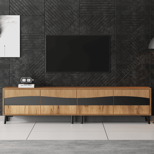 Móvel de TV 180 cm de painel de partículas com 4 portas,natural