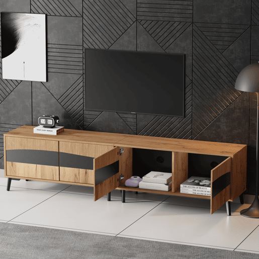 Móvel de TV 180 cm de painel de partículas com 4 portas,natural