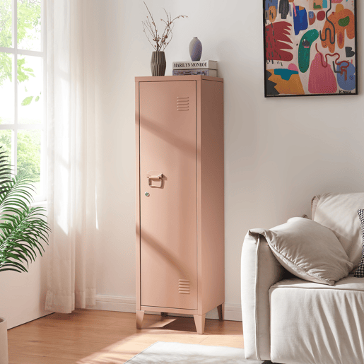 Cacifo individual Kurikka com 2 prateleiras metal 137x38x38 cm Castanho claro en.casa