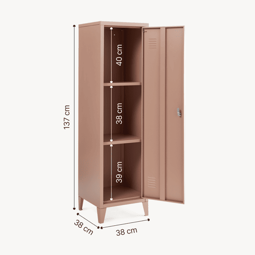 Cacifo individual Kurikka com 2 prateleiras metal 137x38x38 cm Castanho claro en.casa