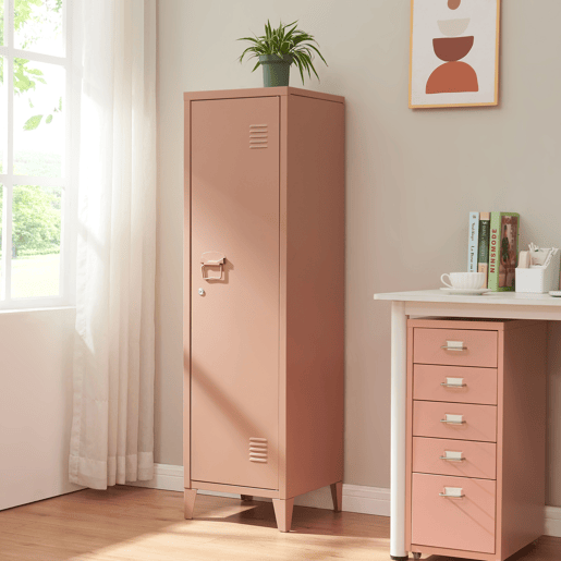 Cacifo individual Kurikka com 2 prateleiras metal 137x38x38 cm Castanho claro en.casa