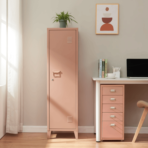 Cacifo individual Kurikka com 2 prateleiras metal 137x38x38 cm Castanho claro en.casa