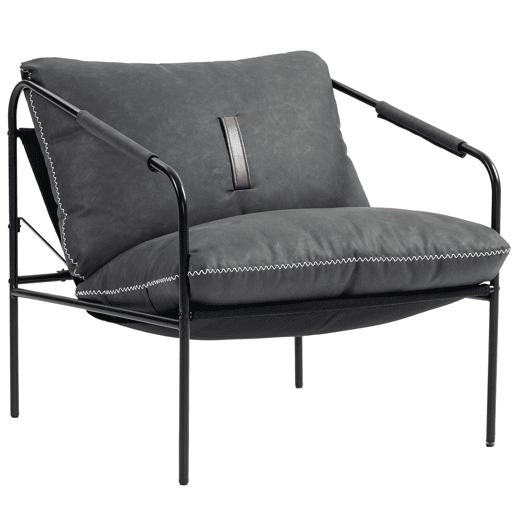 HOMCOM Poltrona Moderna Poltrona de Leitura Estofada em Couro Sintético Capas de Almofadas Removíveis Acolchoamento Espesso Pés de Metal para Quarto Escritório 74,5x75x77 cm Cinza Carvão