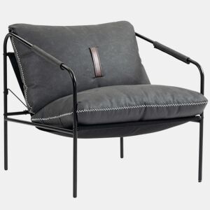 HOMCOM Poltrona Moderna Poltrona de Leitura Estofada em Couro Sintético Capas de Almofadas Removíveis Acolchoamento Espesso Pés de Metal para Quarto Escritório 74,5x75x77 cm Cinza Carvão