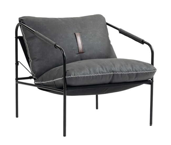 Homcom butaca de salón moderna, sillón de lectura tapizado en cuero sintético, fundas de cojines extraíbles, acolchado grueso, patas de metal, para dormitorio, oficina, gris carbón