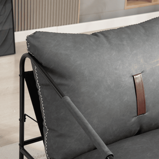 HOMCOM Poltrona Moderna Poltrona de Leitura Estofada em Couro Sintético Capas de Almofadas Removíveis Acolchoamento Espesso Pés de Metal para Quarto Escritório 74,5x75x77 cm Cinza Carvão