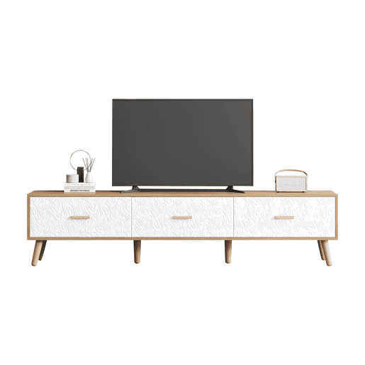 Móvel de TV 150 cm de painel de partículas com 3 gavetas,natural+branco