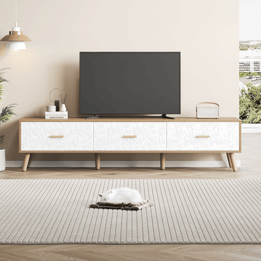Móvel de TV 150 cm de painel de partículas com 3 gavetas,natural+branco