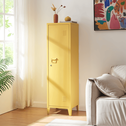 Cacifo individual Kurikka com 2 prateleiras metal 137x38x38 cm Amarelo en.casa