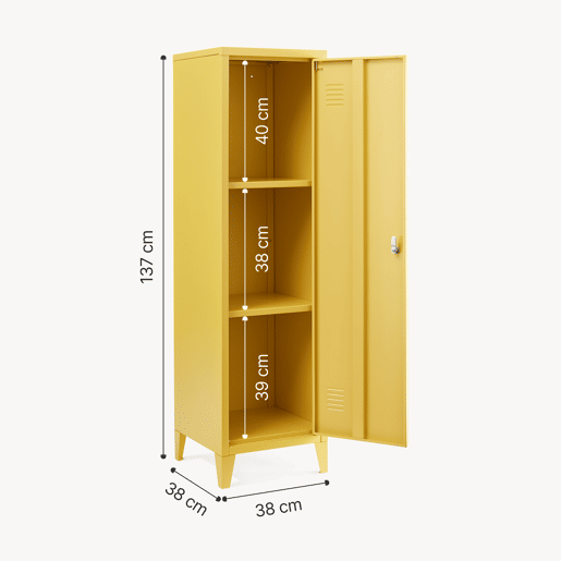 Cacifo individual Kurikka com 2 prateleiras metal 137x38x38 cm Amarelo en.casa