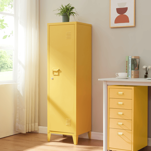 Cacifo individual Kurikka com 2 prateleiras metal 137x38x38 cm Amarelo en.casa