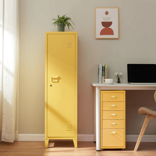 Cacifo individual Kurikka com 2 prateleiras metal 137x38x38 cm Amarelo en.casa