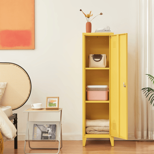 Cacifo individual Kurikka com 2 prateleiras metal 137x38x38 cm Amarelo en.casa