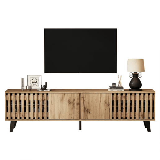 Móvel de TV 180 cm de painel de partículas com 4 portas,natural Móvel de TV 180 cm de painel de partículas com 4 portas,natural